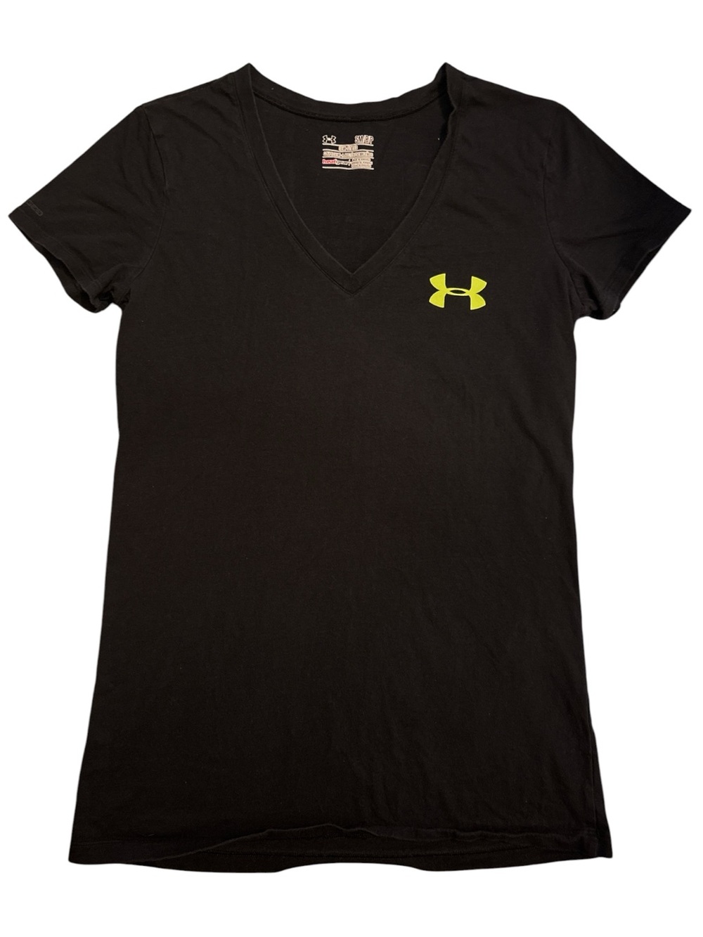 Under Armour Women's Black Short Sleeve V-Neck Tee with Lime Logo